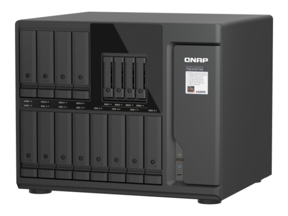 QNAP 16-Bay QuTS hero NAS 12 x 3.5inch SATA + 4 x U.2 NVMe slots AMD Ryzen 5 7000 series 6C12T boost up to 5.1 GHz 16GB DDR5