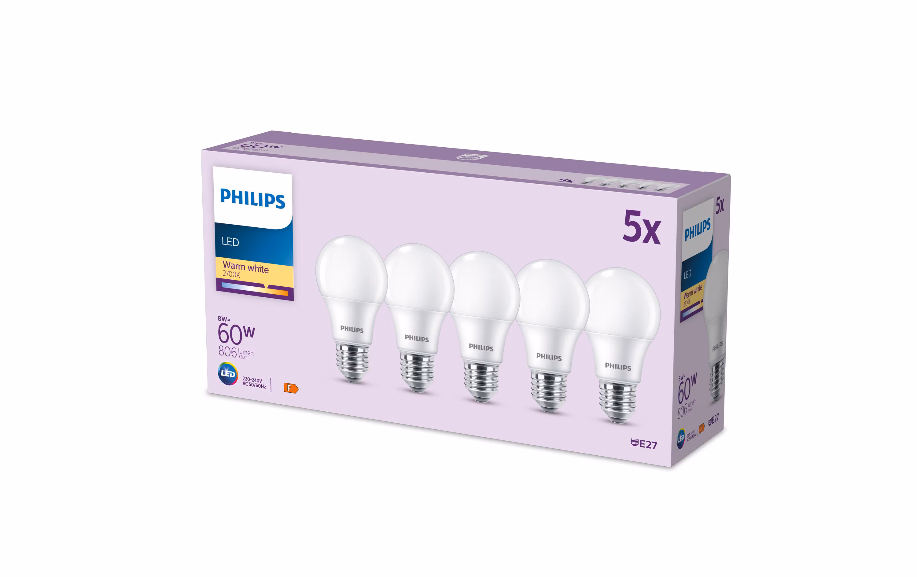 Philips LED 60W A60 E27 WW FR 5er Pack